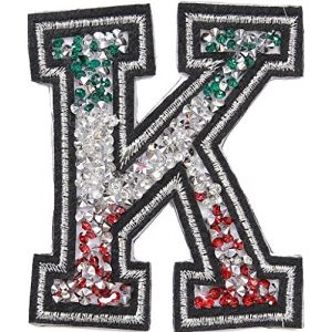 Écusson Patch Badge strass Brodé ecusson lettre alphabet thermocollant lettres en strass 8-10 cm K ITALIA (B2SEE LTD avec TVA francaise et livraison LaPoste, neuf)