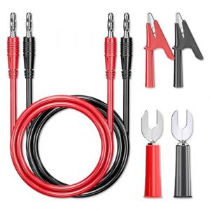 Cleqee Lot de 6 fiches bananes 4 mm vers fiche banane, c&acirc;bles de mesure souples et flexibles avec pinces crocodiles pour multim&egrave;tre, test &eacute;lectrique, 1000 V, 15 A, rouge et noir (Cleqee-FR Direct, neuf)