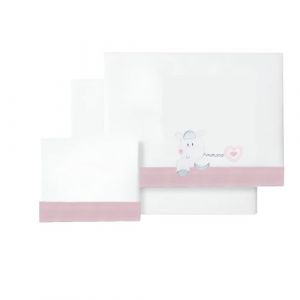 various - Parure de lit 60 x 120 cm pour bébé printemps et automne type 100 % coton extra doux en Espagne - (dessous+plan de travail+taie d'oreiller-coeur aimant, couleur BCO/Rose (Holidaymakers, neuf)
