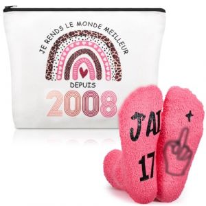 Xuniea Cadeau Anniversaire Femme 18 Ans - Trousse Maquillage & Chaussettes 2008, Id&eacute;e Cadeau Originale Humour Femme N&eacute;e en 2008, Set Accessoire 18e Anniversaire (Yanyhhng, neuf)