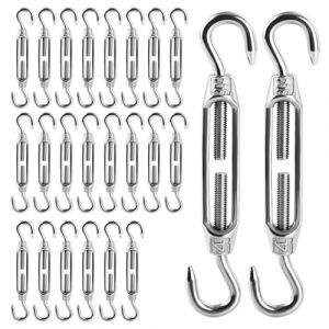 MIVIDE 24 Pcs Tendeur Cable M4, Tendeur Cable Inox 304 R&eacute;glable Crochet de Ridoir, Tendeur de Fil pour Fil de Jardin, Syst&egrave;me de C&acirc;ble, Tendeur Accessoires (CAO LEI, neuf)