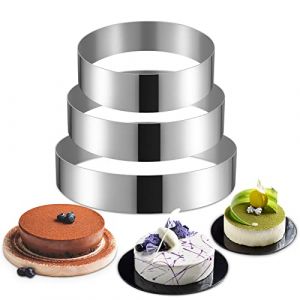 Domeilleur 3 pcs Cercle a Patisserie 20 23 26 cm, Cadre Pâtissier Rond INOX Argent, Moule Cercle à Gateau Cookie Cutter Cadre Moule Entremet Fondant Gelée Gâteau Mousse Argent Accessoire Patisserie (Virarca, neuf)
