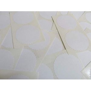 Autocollants blancs &agrave; bords dentel&eacute;s de 50 mm pour gaufrage, r&eacute;compenses et r&eacute;compenses (Minilabel, neuf)