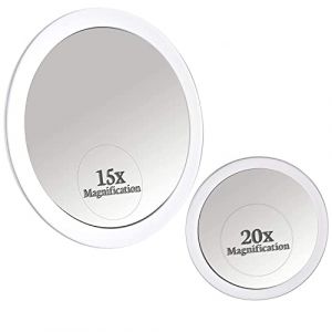 Miroir Grossissant x 20 et x 15 Fois avec Ventouse pour Salle de Bain - Petit Miroir Grossissant Rond pour Le Maquillage - 10cm & 15cm (Mirrorvana Europe, neuf)