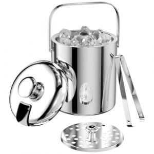 Ghazpmuk 1.3 L Seau à Glace en Acier Inoxydable, Seau à Glaçons avec Couvercle, Pince à Glace et Égouttoir, Récipient à Glaçons, Seau à Champagne, Rafraîchisseur Champagne, pour Bar Fêtes Barbecues (OLTEAN STORE S.R.L., neuf)