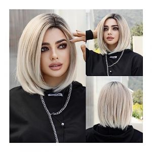 Perruque Naturel Court Ombre Blonde Bob Perruque for Femmes Quotidien Partie Naturel Synthétique Lavande Côté Partie Perruque Résistant À La Chaleur Perruques Droites Perruque Coupe (zengfanjunuk, neuf)
