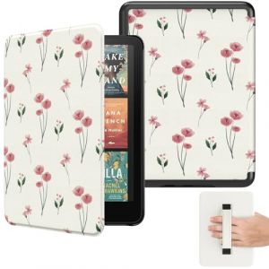 MoKo &Eacute;tui Compatible avec 7" Kindle Paperwhite(12e G&eacute;n-2024) et Kindle Colorsoft Signature Edition 2024, Etui l&eacute;ger avec Dragonne Auto Wake/Sleep pour Kindle Paperwhite 2024, Fleur de Liti&egrave;re Rose (Amoi Channel, neuf)
