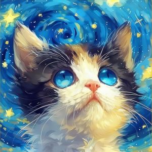 EOBROMD Chat Peinture Diamant Adulte, 5D DIY Broderie Diamant Kit Complet Ciel &Eacute;toil&eacute;, Peinture Diamant Artisanat Strass Point de Croix Painting pour Adultes, D&eacute;coration Int&eacute;rieur 30x30 cm (Yeehyc, neuf)