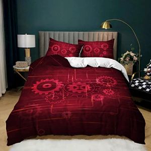 BUCROS Housse de Couette Rouge r&eacute;tro m&eacute;canique Art 280x260 CM Parure de Lit Personne avec Housse de Couette en Microfibre et Taies d'oreiller, 3D Imprim&eacute; Ensemble de Literie pour Adulte Enfant Filles (ZDXCL, neuf)