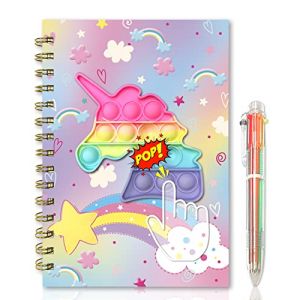 GINMLYDA Licorne Carnet Secret Fille avec Stylo, 80 Feuilles Ligné Pop It Fidget Journal Intime Fille avec 6-en-1 Stylos à Multicolores Agenda Cahier Spirale Cadeau Fille 6-10 Ans - 21x14.5cm (Evercreatives, neuf)