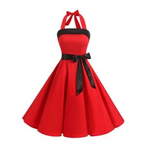 Timormode Sexy Robe Rétro Vintage Femme Année 40 50 60 Robe de Cocktail Rockabilly Décolleté 10212Red M (Timormode, neuf)
