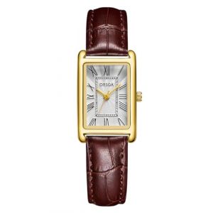 CIVO Montre Femme Cuir Rectangulaire: Or Marron Montre Bracelet à Quartz Analogique - Petit Montres pour Dames Rétro Design Élégant (MEGALITH Direct-FR, neuf)