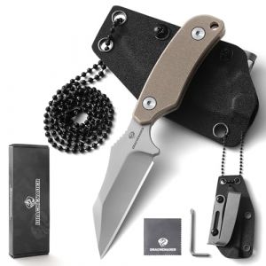 DRACHENADER Couteau de cou avec &eacute;tui Wharncliffe Small avec acier D2, couteau Full Tang Petit couteau mini Outdoor parfait pour la randonn&eacute;e et EDC (DRACHENADER, neuf)