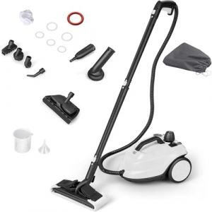 COSTWAY Nettoyeur Vapeur Haute Pression 2000W avec 15 Accessoires, Balai Vapeur Portable Pressuris&eacute; Polyvalent 5 Bars avec R&eacute;servoir de 1,8 L et Roues, pour Plancher Tapis Rideaux (Blanc) (FDS GmbH, neuf)