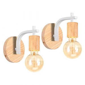 iDEGU Lot de 2 Appliques Murale Int&eacute;rieure Vintage Luminaire Murale en Bois et M&eacute;tal Design Croix R&eacute;tro &Eacute;clairage E27 Lampe Murale Industriel pour Chambre Couloir Salon (Support en Croix, Blanc) (IDEGU, neuf)