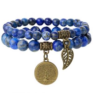 Farfume Bracelet En Pierre Naturelle - Bracelet Perles Naturelles Femme-Ensemble De Deux Bracelets Avec Accessoires Arbre De Vie Et Feuille(Grand Lapis Lazuli) (TASTERPLACE S.R.L., neuf)