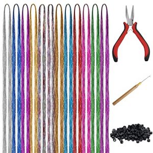 Belle Vous 2400 Pi&egrave;ces Extensions M&egrave;che Cheveux Brillants - 12 Couleurs - Meches Cheveux Synth&eacute;tiques avec Outils - Meche Cheveux Color&eacute; pour Cheveux de F&eacute;es, Accessoires de F&ecirc;te et D&eacute;coration (Tinyyo Europe, neuf)