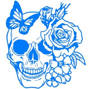 Autocollant Sticker tete de Mort, Stickers Skull Papillon, Vinyle haute performance pour Voiture, Autocollants Crane (bleu electrique) (tmz-creation, neuf)