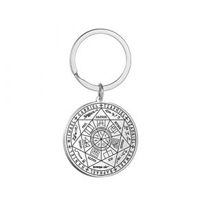 TEAMER acier inoxydable archange Metatron porte-clés géométrie sacrée pendentif sceaux d'archange ange bijoux pour femmes filles (Porte-clés Archange-Argent) (TEAMER, neuf)