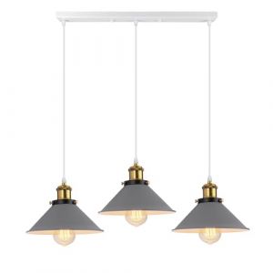 PETITES ECREVISSES Suspension Lustre Industrielle 3 Lampes Luminaire Plafonnier Vintage Lustre Abat-Jour &Oslash;22 cm en M&eacute;tal de douille E27 Lampe R&eacute;tro pour S&eacute;jour Chambre Cuisine (Gris,3 lampes-barre) (DOO2U, neuf)