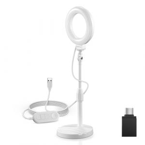 NEEWER Basics 5"/13cm Ring Light Bureau avec Support, 10W LED Lumiere Telephone Selfie, Compatible avec iPhone, Enregistrement Vid&eacute;o, PC, Webcam, Zoom, Vid&eacute;oconf&eacute;rence, Maquillage, Blanc BR60 (ShiQiaoShang, neuf)