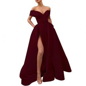 Robe Soiree De Gala Robe Longue Femme en Satin &eacute;L&eacute;gante Sexy Dos Nu Fendue Spaghetti Sangle Grande Taille Couleur Unie Swing pour Bal Mariage Cocktail Robes De Soir&eacute;e Longue Mariage Party Dress (qieycgd, neuf)