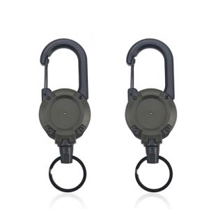 Nevoluxer 2 Pi&egrave;ces Porte-Cl&eacute; Retractable &ndash; pour Porte Clef Retractable avec c&acirc;ble Acier 60 cm, Noir ou Vert arm&eacute;e, Porte Cle Retractable avec Anneau Porte-cl&eacute;s (Vert arm&eacute;e) (Nuorexi, neuf)