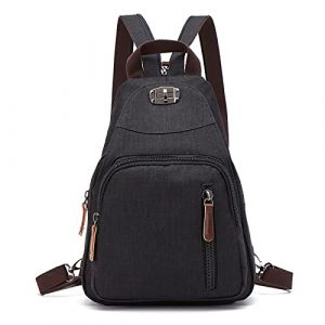 FANDARE R&eacute;tro Sac de Poitrine Petit Sac &Agrave; Dos Bandouli&egrave;re Sling Bag Sac Bandouli&egrave;re Sac d'Epaule Sac d'&eacute;cole Sacoche pour Homme Femme Commuer Universit&eacute; &Eacute;cole Voyage Daypacks Durable Polyester Noir (BEWMER S.R.L., neuf)