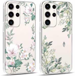 Yoedge 2 pi&egrave;ces Transparente Coque pour Samsung Galaxy S24 Ultra 5G 6,8" Motif de Fleurs et Feuilles Fille Femme &Eacute;tui, Housse de Protection Antichoc TPU Aesthetic Design Case pour Samsung S24 Ultra (HongYan Tao, neuf)