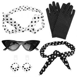 EXIN DECHEN 5 Pi&egrave;ce Accessoires Vestimentaires Des Ann&eacute;es 50, Robe Vintage Ann&eacute;es 50 Pin up Femme Accessoires Rockabilly Femme pour Soir&eacute;e de D&eacute;guisement F&ecirc;te Party Carnaval Halloween (MFSSEU, neuf)