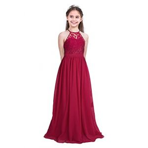 iiniim Robe de C&eacute;r&eacute;monie Mariage Enfant Fille Mousseline Halter Princesse Robe de Soir&eacute;e Cocktail F&ecirc;te sans Manches 4-16 Ans Rouge 12 Ans (yunduantong, neuf)