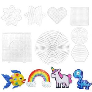 Plaques de Perles à Repasser,Modèles de Perles à Repasser en Plastique,Plaque à Perles Petite Transparente,Panneau de perles en plastique pour Decorations DIY et Loisirs Créaifs (8 pièces) (HUANGGONGZI LIMITED, neuf)