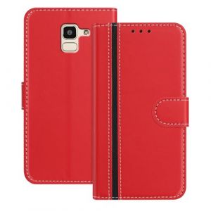 Ucikov Pochette en Cuir pour Samsung Galaxy J6 2018,Housse Protection &Eacute;tanche Incassable Rabat Premium Portefeuille Magn&eacute;tique Carte Bleue &Eacute;tui Coque pour Samsung Galaxy J6 2018,Rouge (Ucikov, neuf)