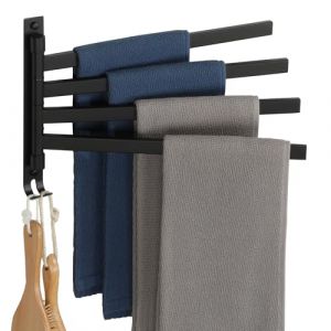 SAYAYO Porte Serviette avec 4 Barres 180&deg; Rotatives, Support S&egrave;che-Serviettes Mural en Acier Inoxydable SUS304, Id&eacute;al pour Salle de Bain et Cuisine, Noir Mat Montage par Vis, EGKN2520HD-4-B (SAYAYO, neuf)