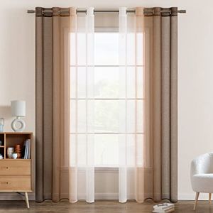 EMEMA Rideau Voilage Rideaux D&eacute;grad&eacute; &agrave; Oeillet Voilages Int&eacute;rieur Fen&ecirc;tre en Polyester Couleur Chang&eacute;e Voile Transparent D&eacute;cor pour Salon Chambre Bureau Lot de 2, 140x175 CM Caf&eacute; Clair (EMEMA HOME, neuf)