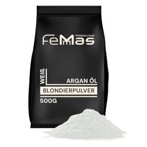 FemMas poudre d&eacute;colorante blanche 500g I Avec technologie Plex et huile d'argan I application facile et d&eacute;coloration uniforme I forte et sans poussi&egrave;re I &Eacute;claircissements des cheveux de 2 &agrave; 7 nuances (Femmas, neuf)