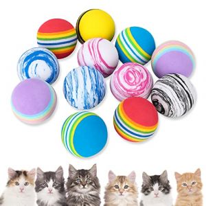 12 Balles Jouets pour Chat, Jouets Interactifs pour Chaton Balles Chat Arc-en-Ciel, Balles Mousse Colorées pour Chat, Chaton, Chien, Chiot, Activités Intérieures Extérieures, Parc Attractions(A) (Ouctong, neuf)