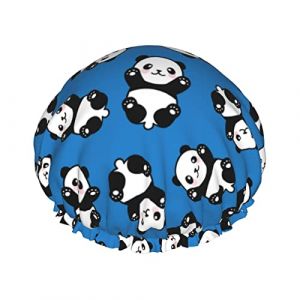 Pois noirs sans couture avec bonnet de douche imperméable bleu panda, bonnet de bain élastique bonnets de bain pour cheveux de protection de l'environnement, double couche imperméable bonnet de douc (MiddleWen, neuf)