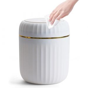 Poubelle de Table Avec Couvercle à Bouton-Poussoir, 2L Mini Poubelle Salle de Bain, Poubelle de Bureau Poubelle Salle Bain pour Salon, Bureau, Blanc (13×13×16cm) (BaiHD Store, neuf)