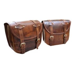 American Blue Lot de 2 sacoches de moto en cuir v&eacute;ritable, sacoche de selle, sacoche de v&eacute;lo, sacoches de fourche vintage, amateurs de v&eacute;lo (GearGo Set) (American blue, neuf)