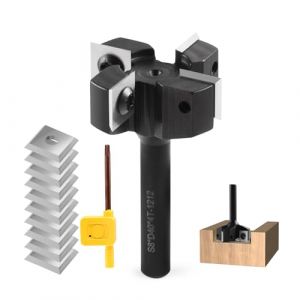 Trvoxviq Fraise à plan 8 mm tige 4 flûtes avec 10 lames en carbure interchangeables (12 x 12 x 1,5 mm), diamètre 40 mm, fraise à plaque CNC pour défonceuse, travail du bois (D=40 S = 8) (timelee-jp, neuf)