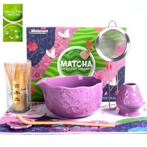 Matesen Matcha Kit Violet, Kit Matcha Complet, 7 Pi&egrave;ces Matcha Set, Ustensiles Pour C&eacute;r&eacute;monie du th&eacute; Japonais, Support de Fouet &agrave; Matcha, Coffret Matcha Cadeau de no&euml;l Pour la Famille, les amis (抹の茶グリーン, neuf)
