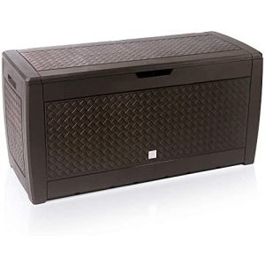 Casaria Coffre de Rangement Aspect Osier Brun Malle 310 litres Stockage Coussins avec roulettes Extérieur Jardin (DEUBA-FR, neuf)