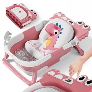 Baignoire Bébé Pliable XXL Avec Coussin De Bain Bebe Et Thermomètre Intégré - Baignoire Enfant Avec Siege De Bain Pour Bebe - baignoire Bebe Sur Pied - Idéal Pour Cadeau De Naissance Fille Ou Garçon (SUPERBE BEBE®, neuf)