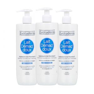 EVOLUDERM - Lait Démaq' Doux Hydratant - 500 ml - Ingrédients d'Origine Naturelle - Végan - Fabrication Française - Lot de 3 x 500 ml (Evoluderm, neuf)