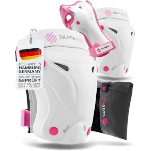 SKATEWIZ Protection Velo Enfant - Protection Roller Enfant Fille - Genouill&egrave;re, Coudiere, Prot&egrave;ge-Mains - Protege Genoux, Trotinette Freestyle, Skateboard, Patins &agrave; Glace - PROTECT-1 XS Rose (Niuri, neuf)