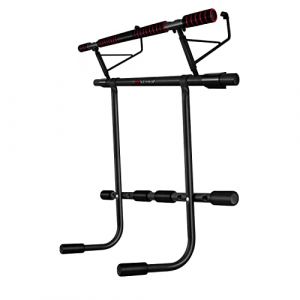 KESSER® Barre de traction premium 4 en 1, avec station pour dips et cordes ondulatoires, barre de traction pliable pour porte, accrochage sûr au chambranle, barre pour pull-up de Crossfit, rouge (WMK Trading GmbH, neuf)