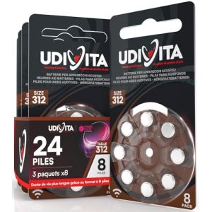 24 Piles Auditives Taille 312 Udivita PR41 (Marron) Zinc-Air Hearing Evolution avec Technologie Phono Pulse - 3 Blisters de 8 Piles (Eurocali, neuf)