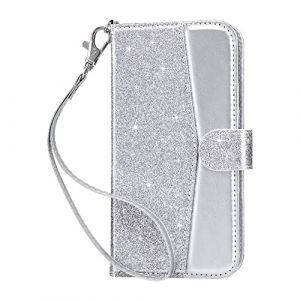 ULAK Coque iPhone 11, Coque Portefeuille avec pour Femme Portefeuille PU Cuir avec Support/Fente de Carte Couverture de Protection Type Livre Cover pour iPhone 11 6,1 Pouces, Paillettes argentées (easyarise, neuf)