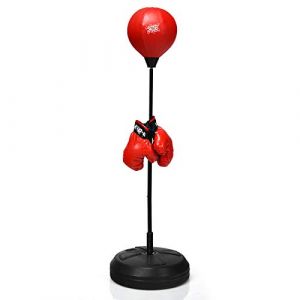 GYMAX Punching Ball avec Hauteur Réglable pour Enfants et Adultes, Sac de Frappe sur Pied avec Pompe, 2 Gants de Boxe Idéals pour l'Entraînement de Boxe, Rouge (GYMAX EU, neuf)